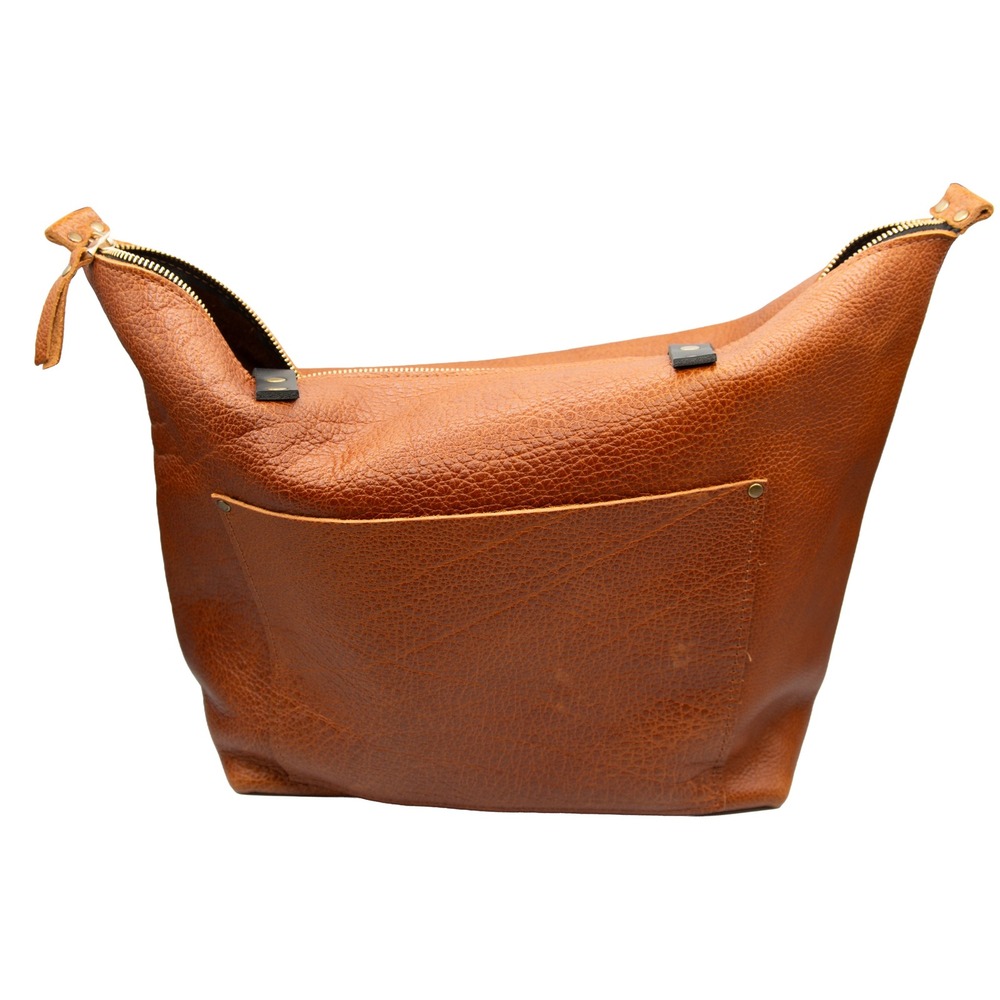 Portland Leather Tote Bag Cognac Brown Pebbled Zipper Top Shoulder Bag Large - Picture 5 of 11